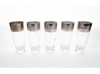 Atomic Patterned Chrome Rimmed Cocktail Glasses - Set Of 5