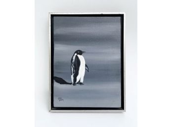 Original 1973 Acrylic Painting Of A Penguin