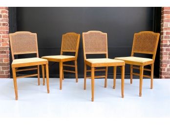 Vintage Lego-o-matic Folding Wood And Cane Chairs - Set Of 4