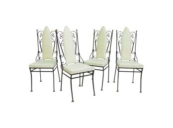 Vintage Cathedral Black Wrought Iron Dining Chairs - Set Of 4
