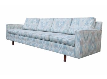 Mid Century Long Blue And White Flame Stitch Sofa