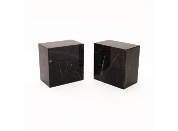 Pair Of Square Black Marble Bookends