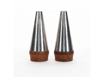 Mid Century Chrome And Wood Salt And Pepper Shakers, Made In Denmark