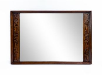 United Furniture Walnut Tiki Brutalist Mirror
