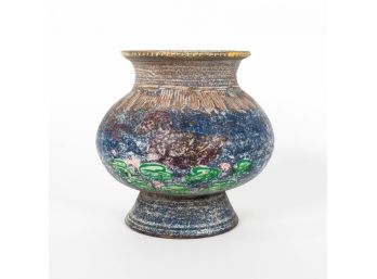 Hand Painted Vase With Ducks And Lily Pads, Attributed To Bitossi