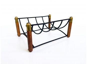 Mid Century Iron, Wood, And Brass Log Holder And Canvas Carrier