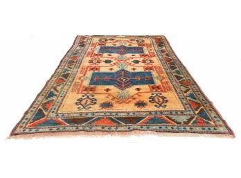 Vintage Handmade Red, Blue And Yellow Area Carpet