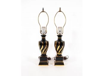 Retro Black And Gold Vanity Lamps - A Pair