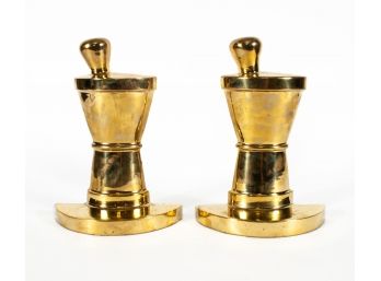 Solid Brass Mortar And Pestle Bookends