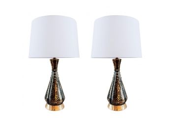 Mid Century Black And Gold Lamps - A Pair
