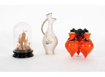 Vintage Ceramic Bud Vases And Chinese Cork Diorama