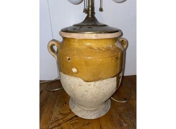 B26, Antique Gold And Natural Tan Pot Lamp With Two Handles