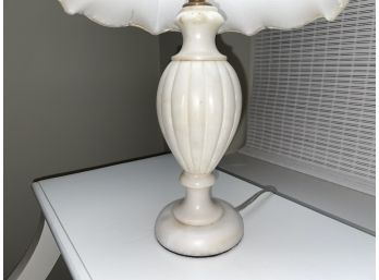 B4, Pair Of White Marble Lamps With Yellow And Green Floral Shades