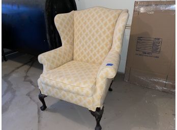 B32, Yellow And Cream Wingback Chair With Claw Feet