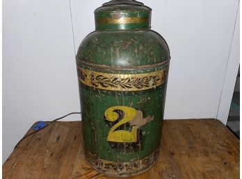 B30, Vintage Green Industrial Canister Lamp With The Number Two, 2