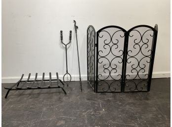 Smith & Hawken Fireplace Screen, Grate And Tools