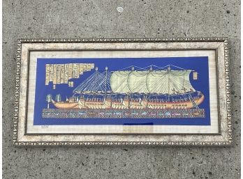 Vintage Papyrus Print Of Ship, Nicely Framed