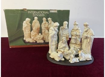 Porcelain Nativity With Wooden Base