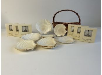 Oversized Tea Lights, Shells And Basket