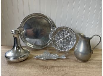 Pewter Look Plates Pitcher & Decanter