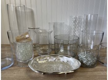 Assortment Of Mixed Clear Glass Vases