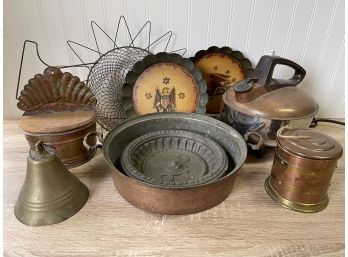 Vintage And Antique Copper, Brass And Iron Pieces Including GE Electric Kettle.