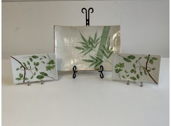 Green Floral And Bamboo Pattern Serving Pieces