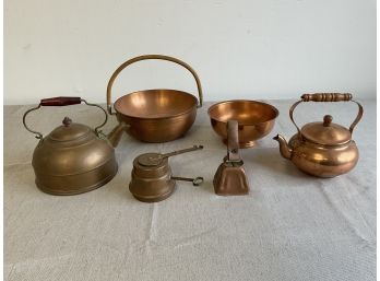 Beautiful Collection Of Vintage Copper And Brass Teapots And Serving Pieces