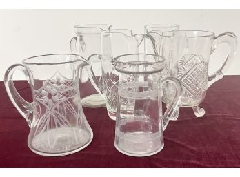 Assortment Of Vintage Etched Glass Pitchers