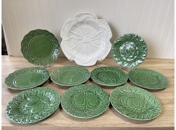 Bordallo Pinheiro Portugal Cabbage Leaf Platter And Assortment Of Plates