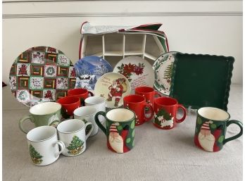 Collectible Christmas Plates And Mugs With Storage Case