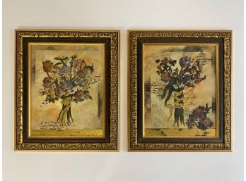 Pair Of Floral Bouquet Print   In Gold Frames