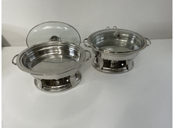 Pair Of Stainless Steel Oval Chaffing Dishes