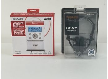 Weather Alert Clock Radio & Sony Noise Canceling Headphones