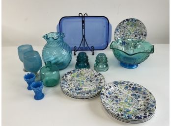 Assorted Blue & Green Decor & Dishes