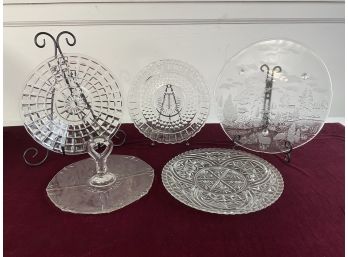 Set Of 5 Vintage Glass Serving Platters