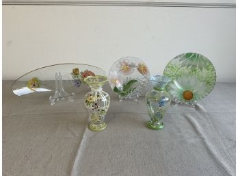 Assortment Of Floral Painted Glassware