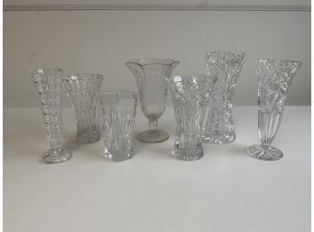 Vintage Cut Glass Vases, Set Of 7 - Instant Collection!