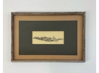 Pen And Ink Coastal Scene Signed