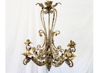 Antique French Scrolled Wrought Iron Candelabra With Roses