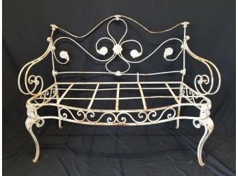 Antique French Wrought Iron Bench Seat White #6