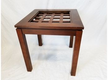 Square Top End Table With Lattice Inlay - Needs Glass