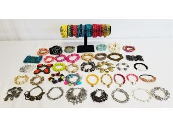 Colorful Selection Of Ninety-Six Women's Beaded Clasp & Stretch Bracelets