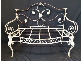 Antique French Wrought Iron Bench Seat White With Blue Accents #8