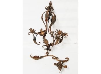 Antique French Wrought Iron Candelabra Chandelier - Needs Repair