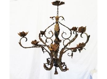 Antique French Scrolled Wrought Iron Candelabra With Acanthus Leaves & Flowers