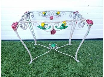 French Antique Grey Painted Hand Forged Scrolled Wrought Iron Petite Table No Top