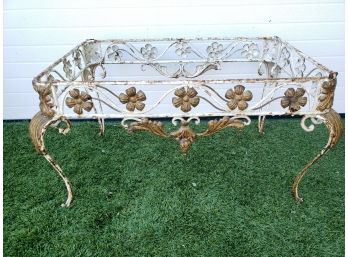 French Antique White & Gold Wrought Iron Coffee Table No Top