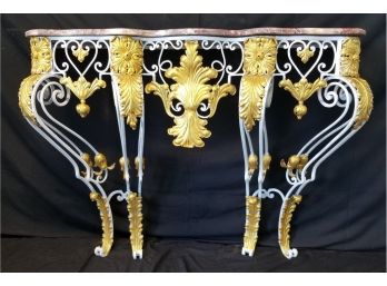Antique Ornate French Wrought Iron Gold Gilt Acanthus Leaf Wall Mount Console Table
