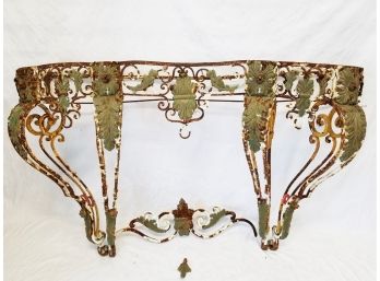 Large Antique Wrought Iron Wall Mount Console Table White & Green No Top  Needs Repair
